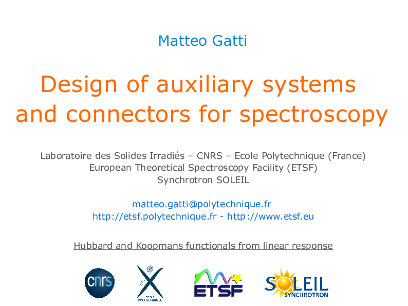 Design of auxiliary systems and connectors for spectroscopy